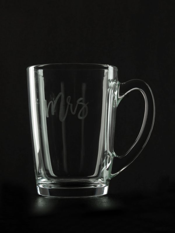 Mr and Mrs Engraved Glass Coffee Mug Set