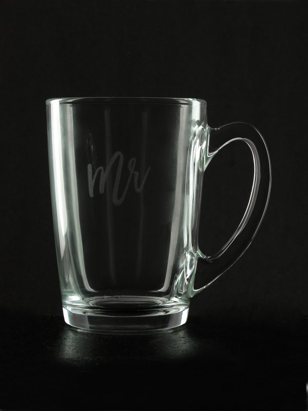 Mr and Mrs Engraved Glass Coffee Mug Set